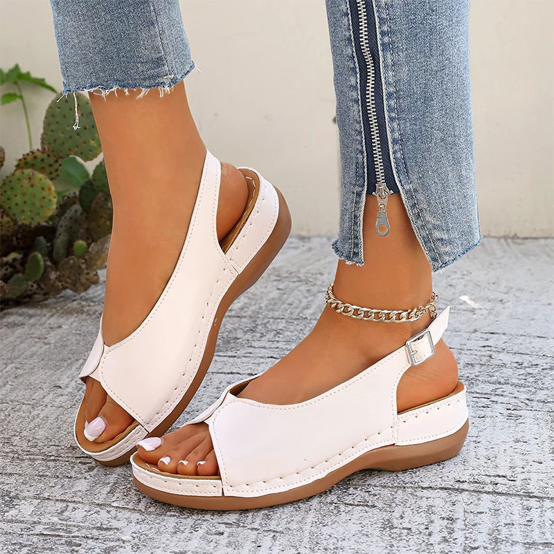 Dames Vintage Peep-Toe Comfort Sandalen