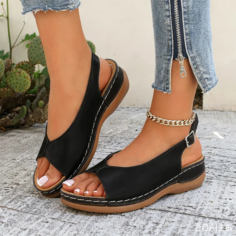 Dames Vintage Peep-Toe Comfort Sandalen