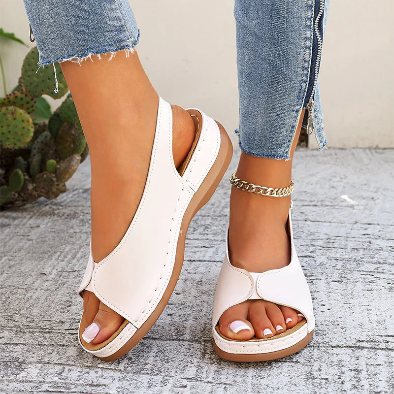 Dames Vintage Peep-Toe Comfort Sandalen
