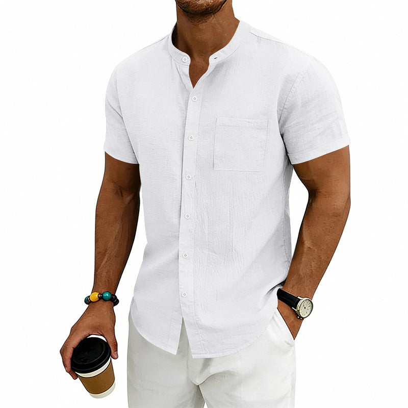 Heren losse pasvorm effen short sleeve overhemd