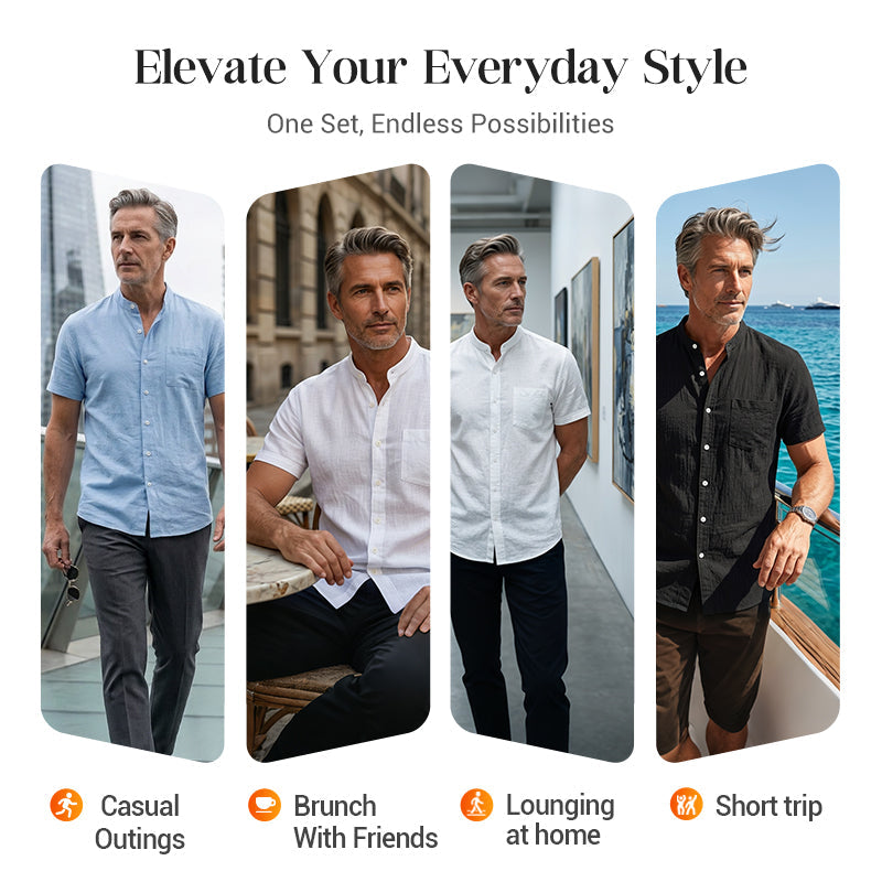 Heren losse pasvorm effen short sleeve overhemd