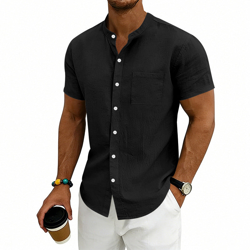 Heren losse pasvorm effen short sleeve overhemd