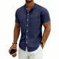 Heren losse pasvorm effen short sleeve overhemd
