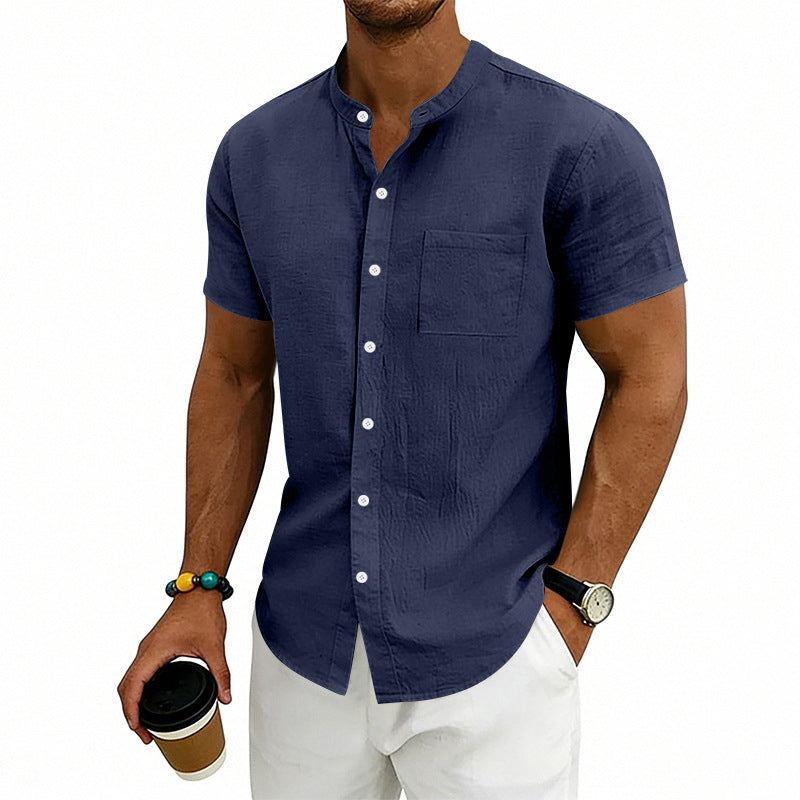 Heren losse pasvorm effen short sleeve overhemd