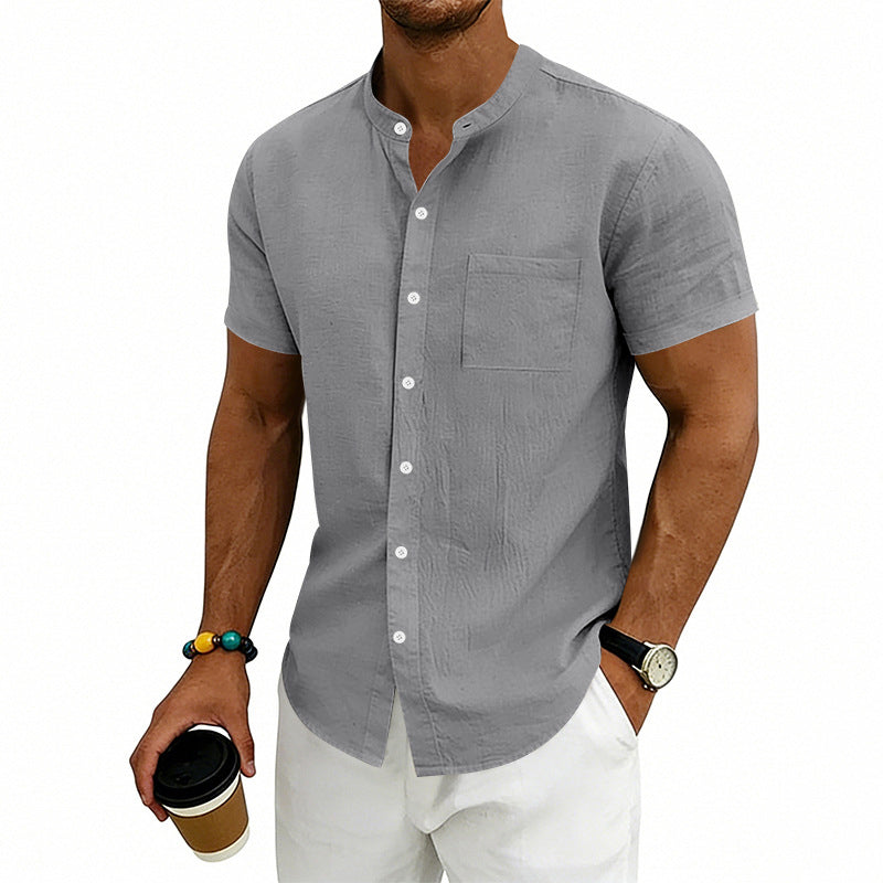 Heren losse pasvorm effen short sleeve overhemd