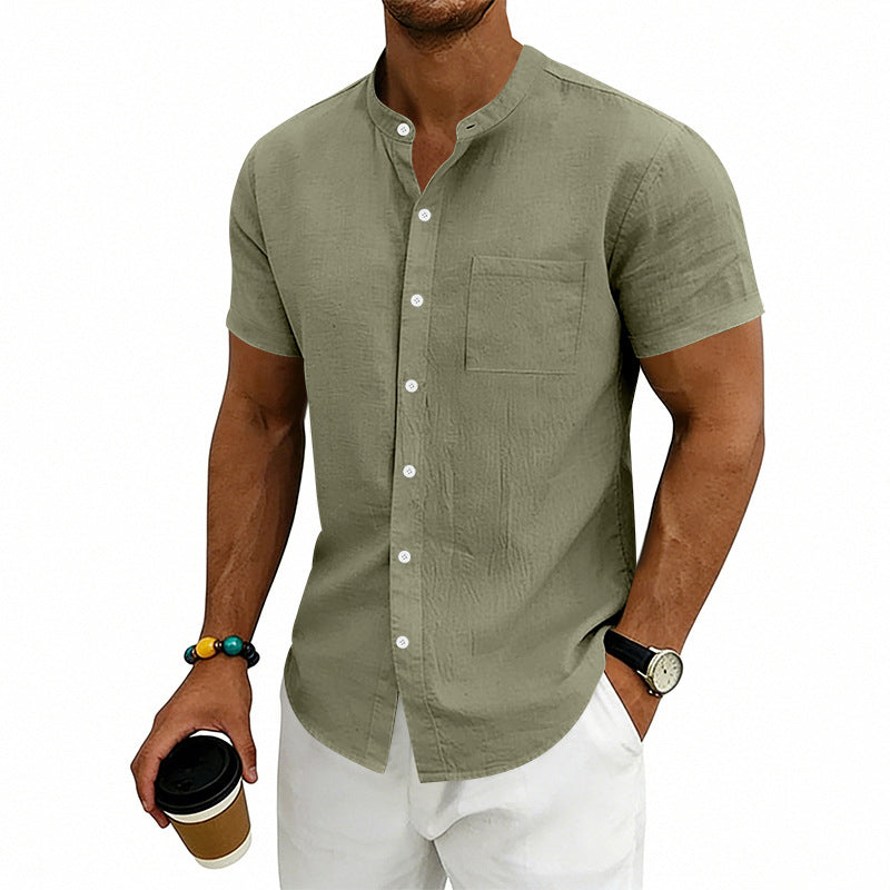 Heren losse pasvorm effen short sleeve overhemd