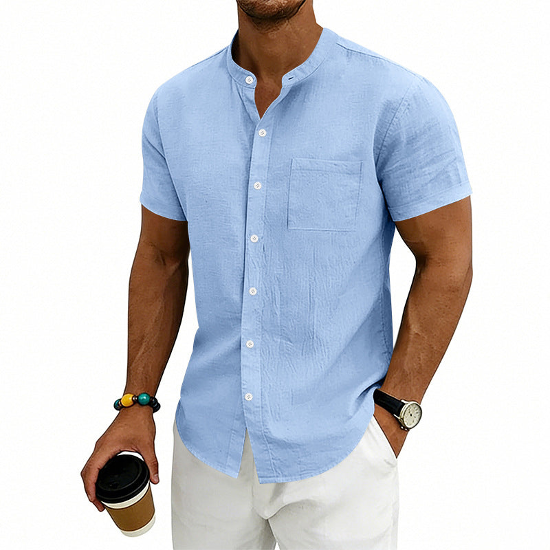 Heren losse pasvorm effen short sleeve overhemd
