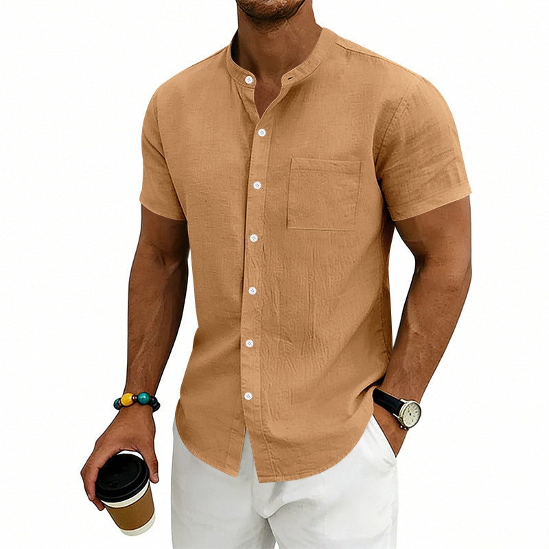 Heren losse pasvorm effen short sleeve overhemd