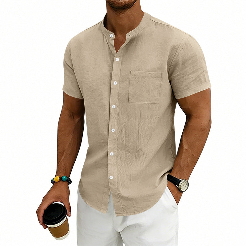 Heren losse pasvorm effen short sleeve overhemd
