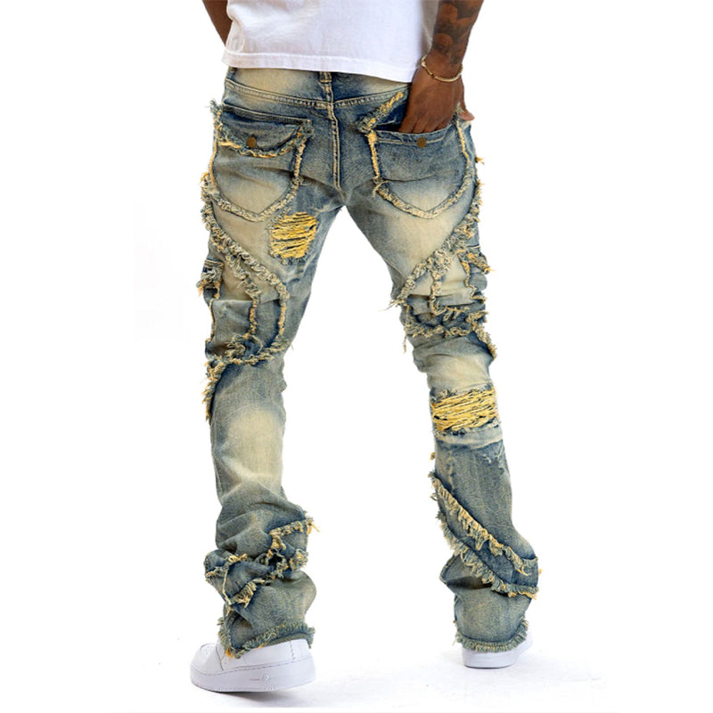 👖50% KORTING✨Klassieke stretchjeans met uitlopende pijpen voor heren – vintage-wash & patchwork-details – hoogwaardige denim, perfect voor een smart-casual-look – comfortabel en stijlvol 🔥