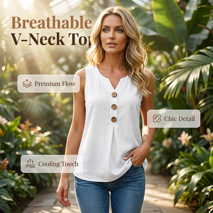 🔥 Tijdelijke aanbieding – mouwloze V-hals top met geplooid design 💃 licht, ademend en flatterend ✨
