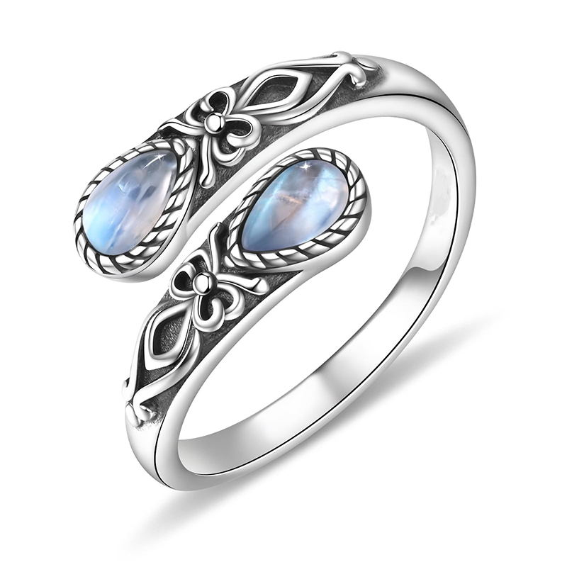 Vintage Verstelbare Open Ring met Druppelvormige Lichtgevende Zirkonia