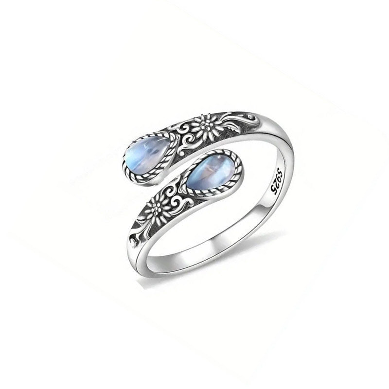 Vintage Verstelbare Open Ring met Druppelvormige Lichtgevende Zirkonia