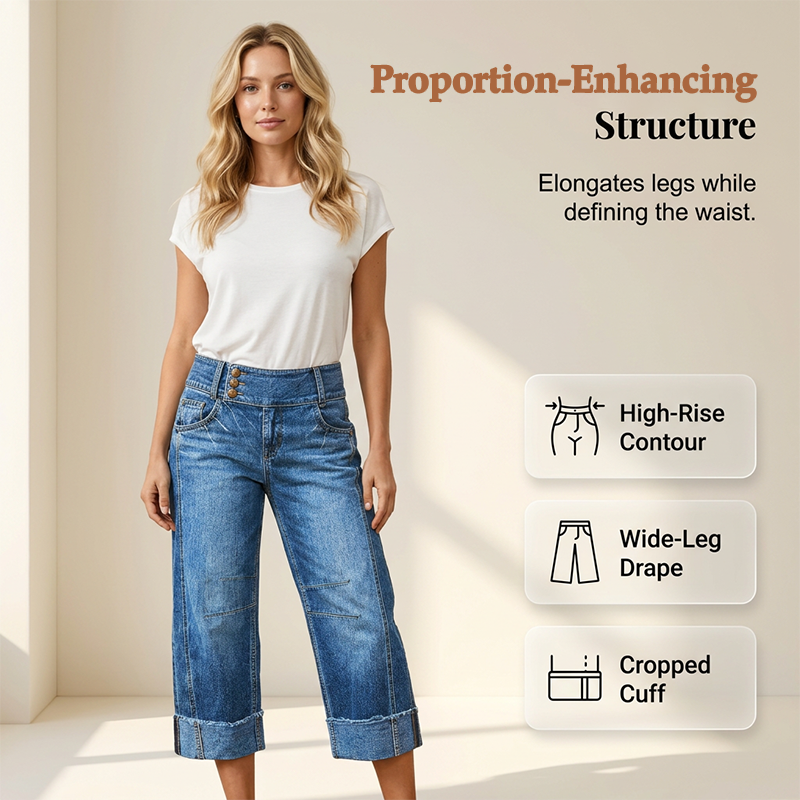 poeak™ Dames Wijde Pijp Cropped Jeans – Hoge Taille & Figuurflatterend Denim