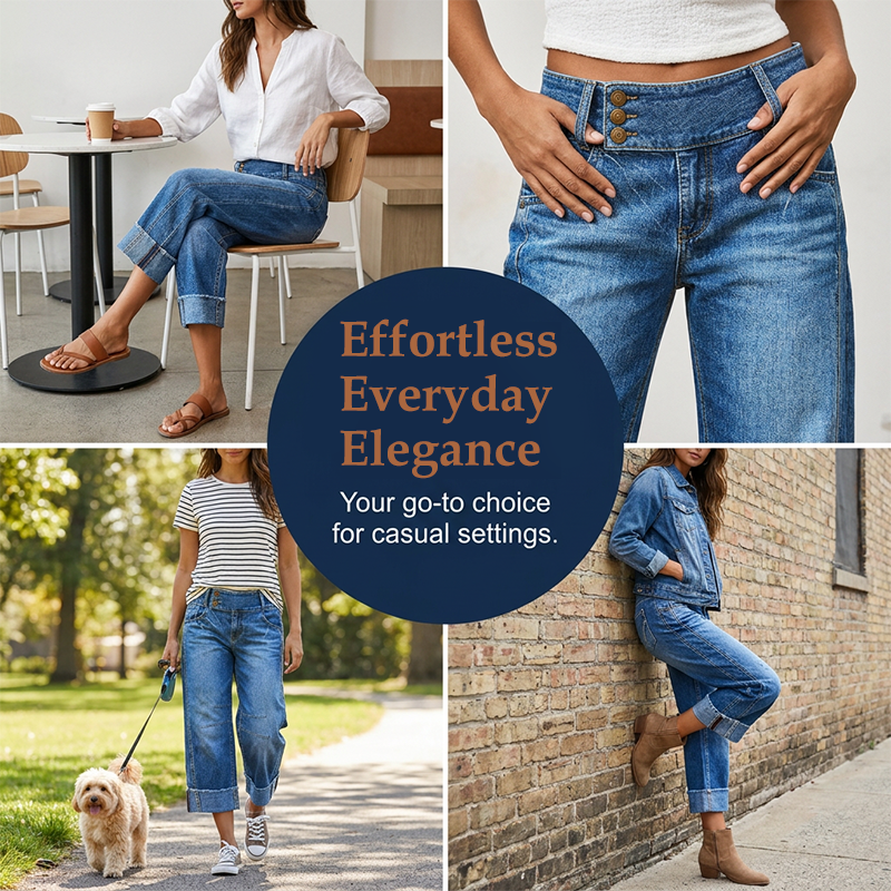 poeak™ Dames Wijde Pijp Cropped Jeans – Hoge Taille & Figuurflatterend Denim