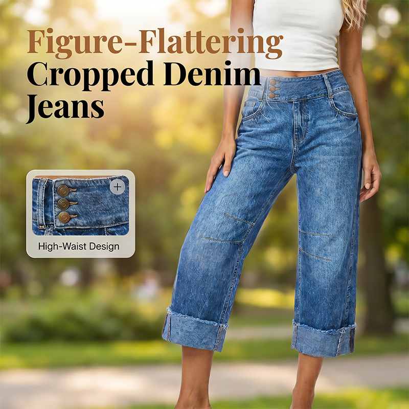 poeak™ Dames Wijde Pijp Cropped Jeans – Hoge Taille & Figuurflatterend Denim