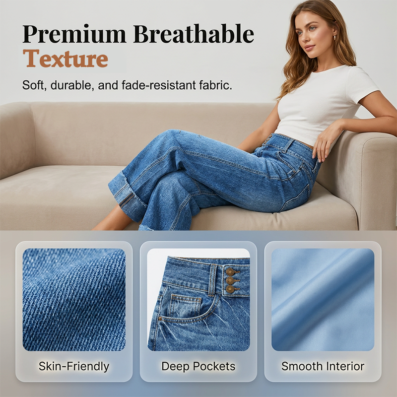 poeak™ Dames Wijde Pijp Cropped Jeans – Hoge Taille & Figuurflatterend Denim