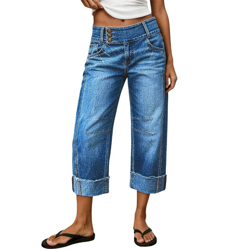 poeak™ Dames Wijde Pijp Cropped Jeans – Hoge Taille & Figuurflatterend Denim