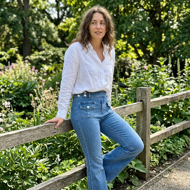 Dames uitlopende jeans met hoge taille