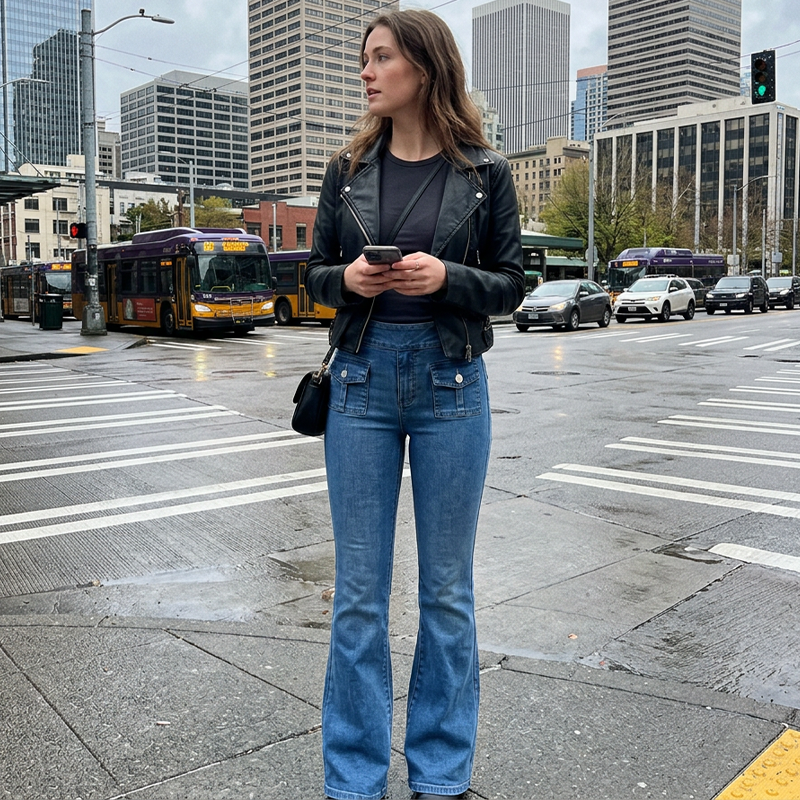 Dames uitlopende jeans met hoge taille