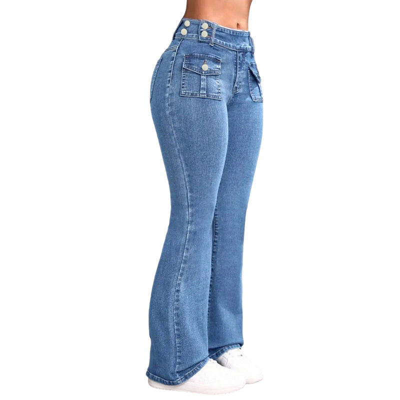 Dames uitlopende jeans met hoge taille