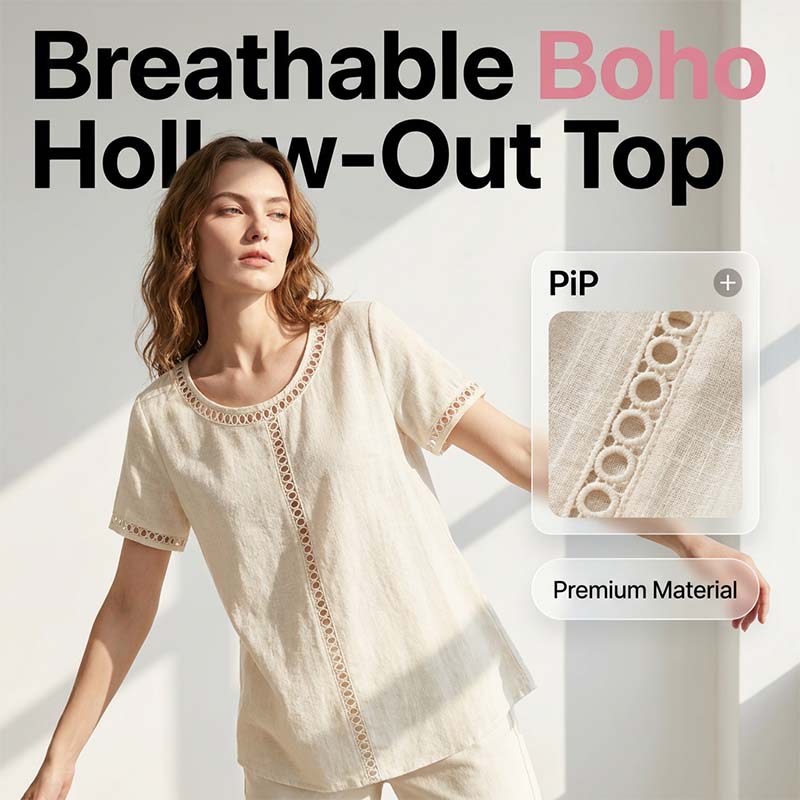Casual bohemian dames top met opengewerkt patroon