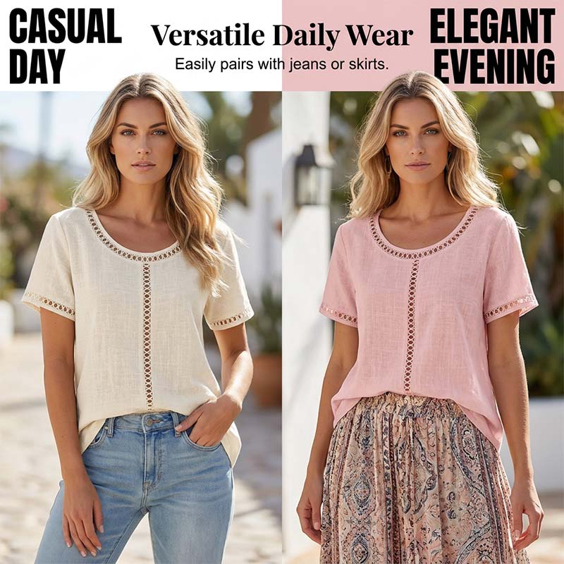 Casual bohemian dames top met opengewerkt patroon