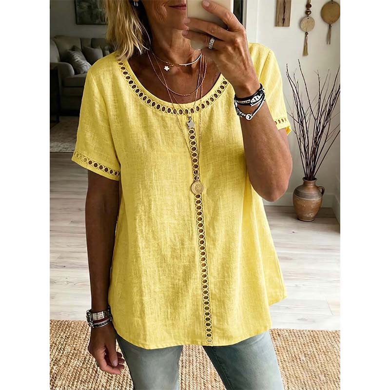 Casual bohemian dames top met opengewerkt patroon
