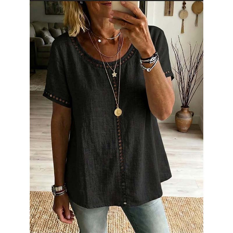 Casual bohemian dames top met opengewerkt patroon