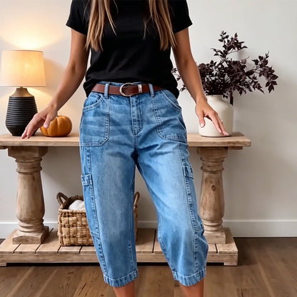 Dames casual rekbare cropped denim broek