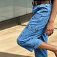 Dames casual rekbare cropped denim broek