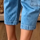 Dames casual rekbare cropped denim broek