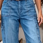 Dames casual rekbare cropped denim broek
