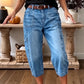 Dames casual rekbare cropped denim broek