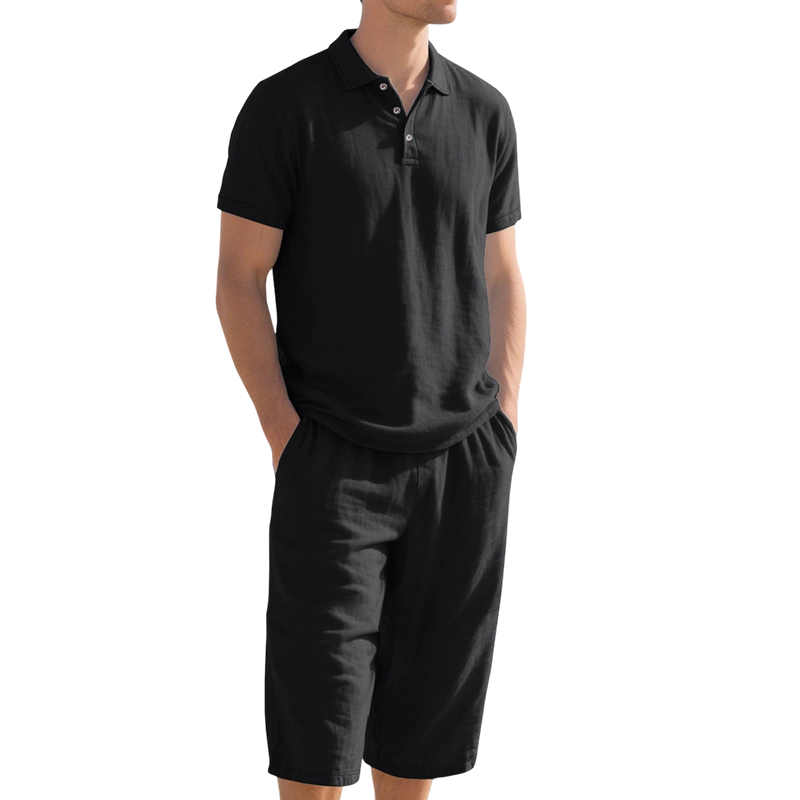 Casual linnen set met overhemd en broek voor here