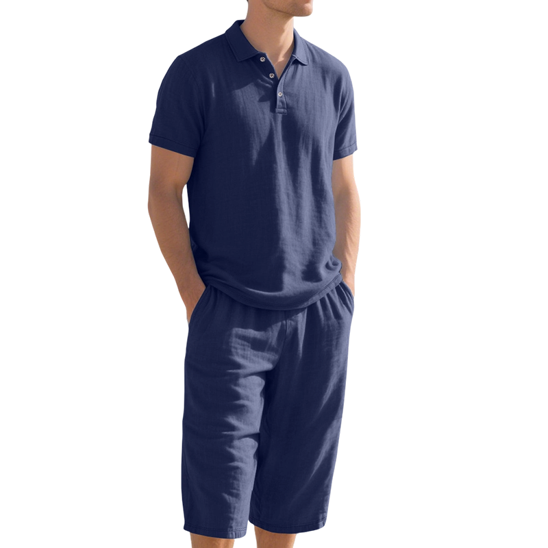 Casual linnen set met overhemd en broek voor here