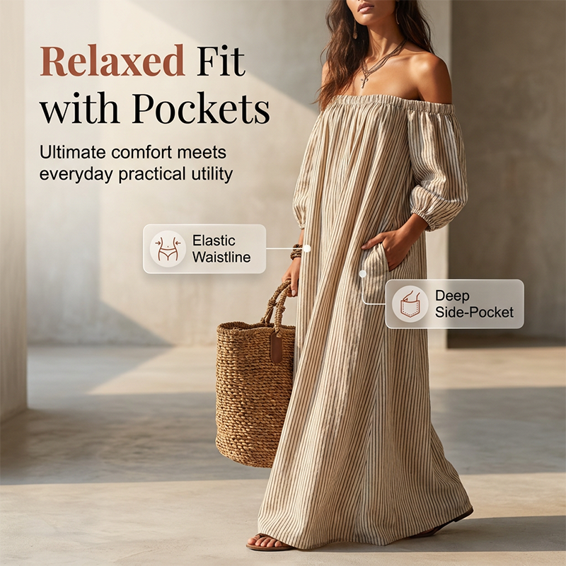 Dames Off-Shoulder Maxi Jurk Lantaarnmouw Jurk