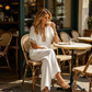 Dames V-hals Top en Wijde Pijp Broek Set