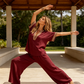 Dames V-hals Top en Wijde Pijp Broek Set