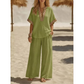 Dames V-hals Top en Wijde Pijp Broek Set