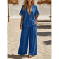 Dames V-hals Top en Wijde Pijp Broek Set