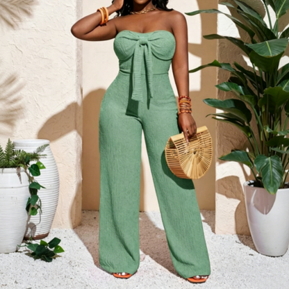 Dames Strapless Hoge Taille Wijde Pijp Jumpsuit
