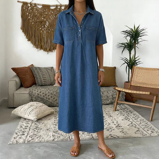 Tencel Denim Midi-Jurk | Luchtig & Zijdezacht | Losse Pasvorm | Maat S–3XL
