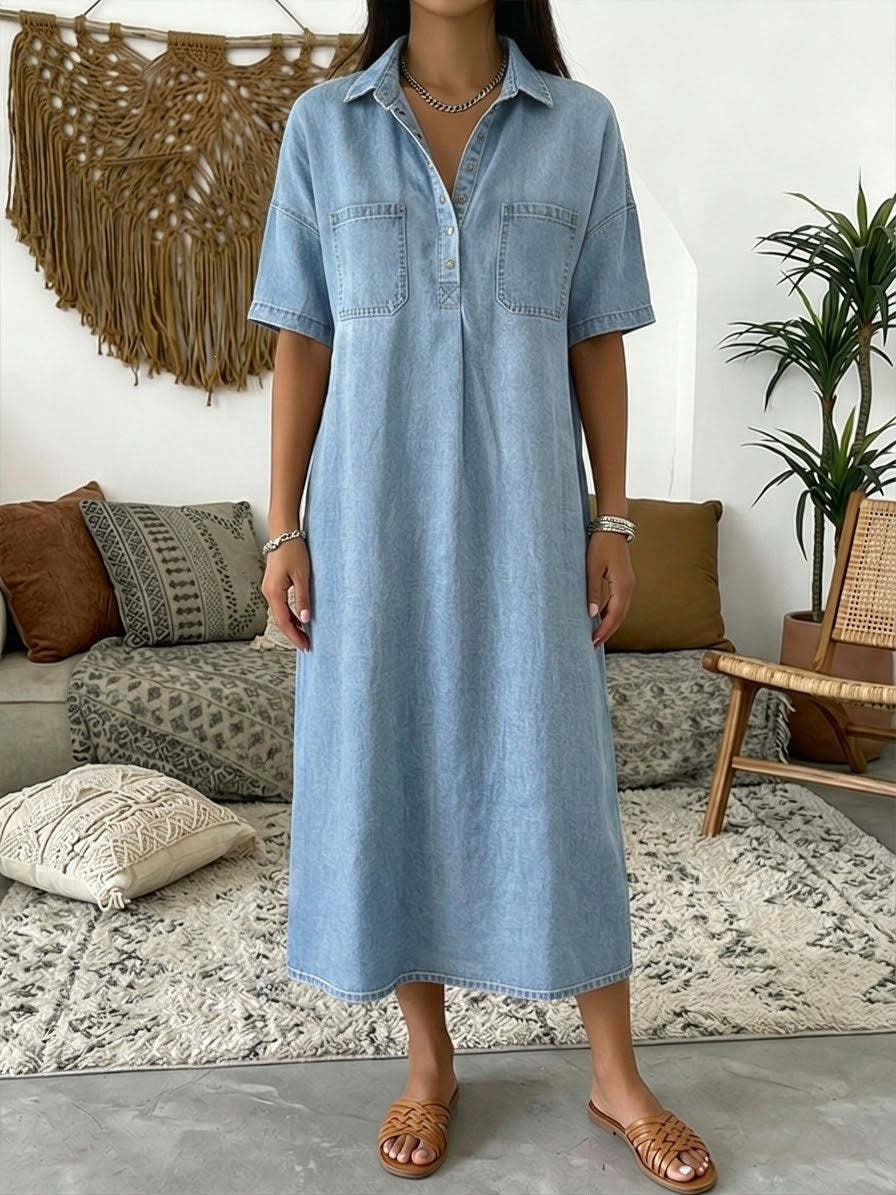 Tencel Denim Midi-Jurk | Luchtig & Zijdezacht | Losse Pasvorm | Maat S–3XL