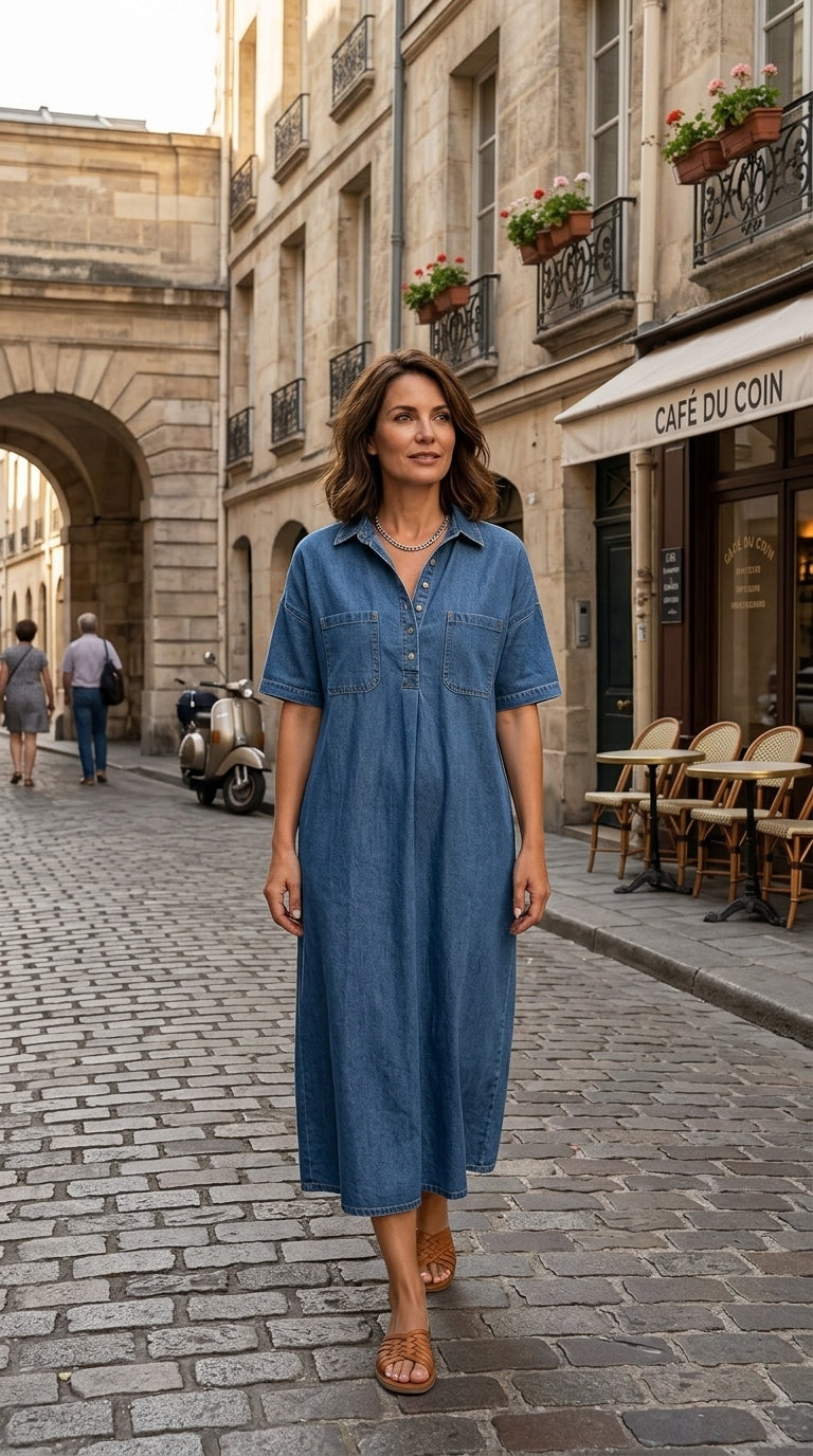 Tencel Denim Midi-Jurk | Luchtig & Zijdezacht | Losse Pasvorm | Maat S–3XL