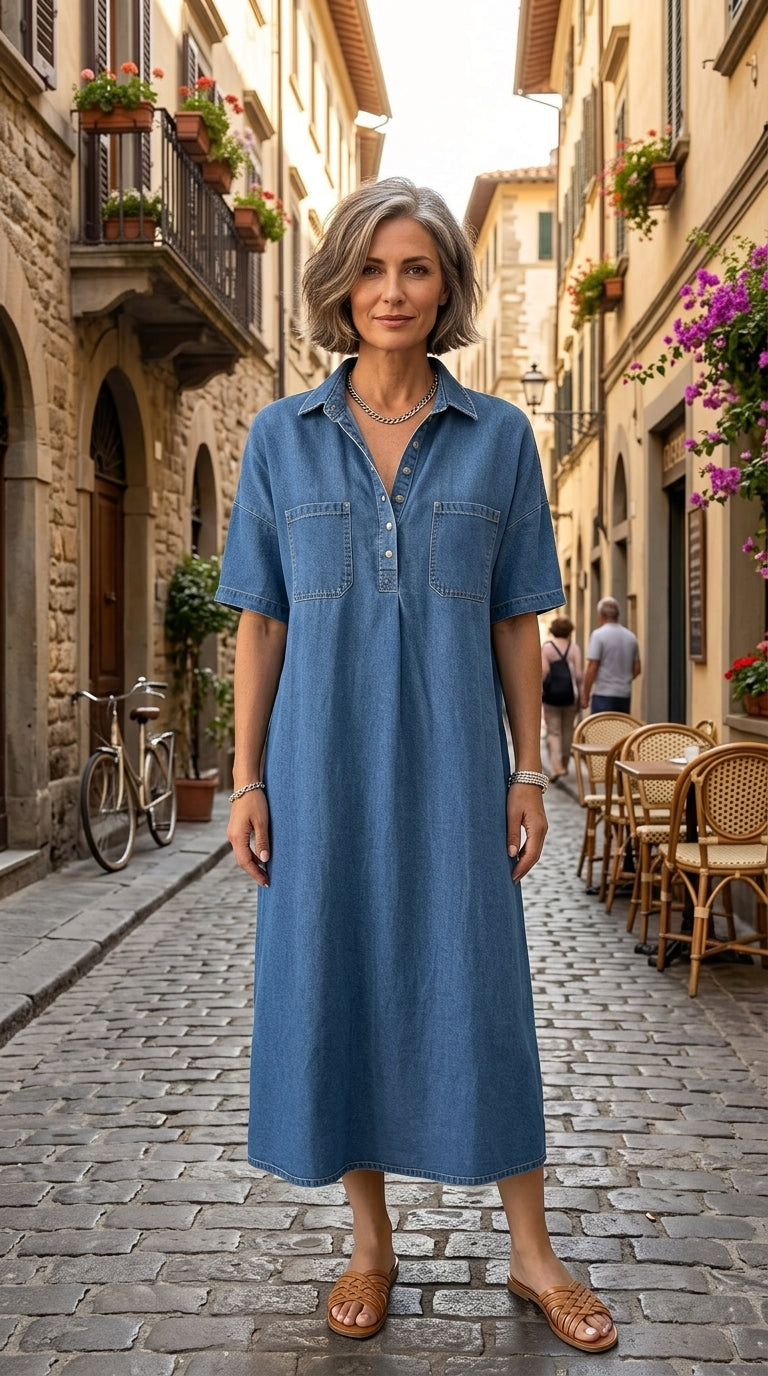 Tencel Denim Midi-Jurk | Luchtig & Zijdezacht | Losse Pasvorm | Maat S–3XL
