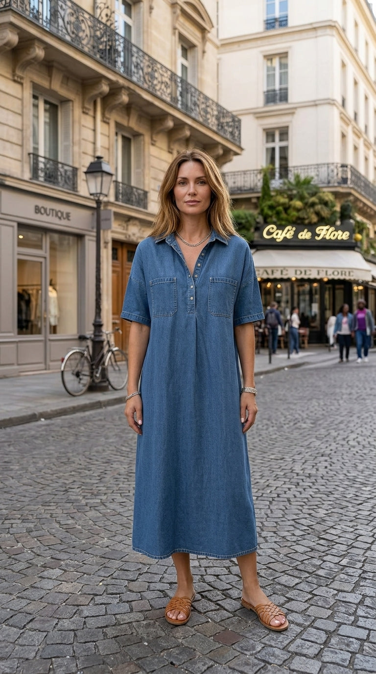 Tencel Denim Midi-Jurk | Luchtig & Zijdezacht | Losse Pasvorm | Maat S–3XL