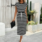 Dames Gestreepte Midi Jurk met Trekkoord Taille en Split