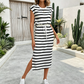Dames Gestreepte Midi Jurk met Trekkoord Taille en Split