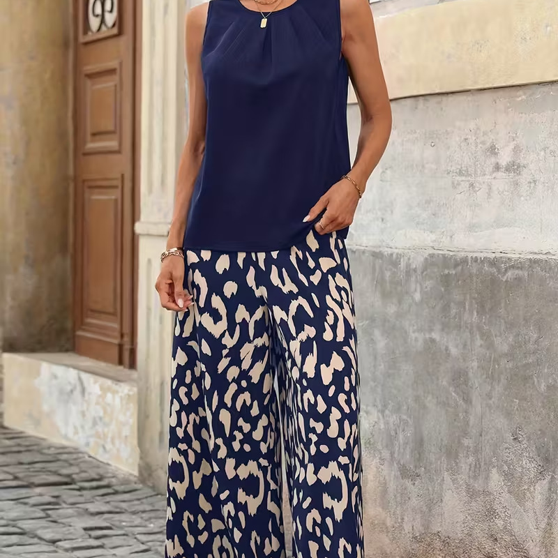 Dames set met bloemenprint top en wijde broek